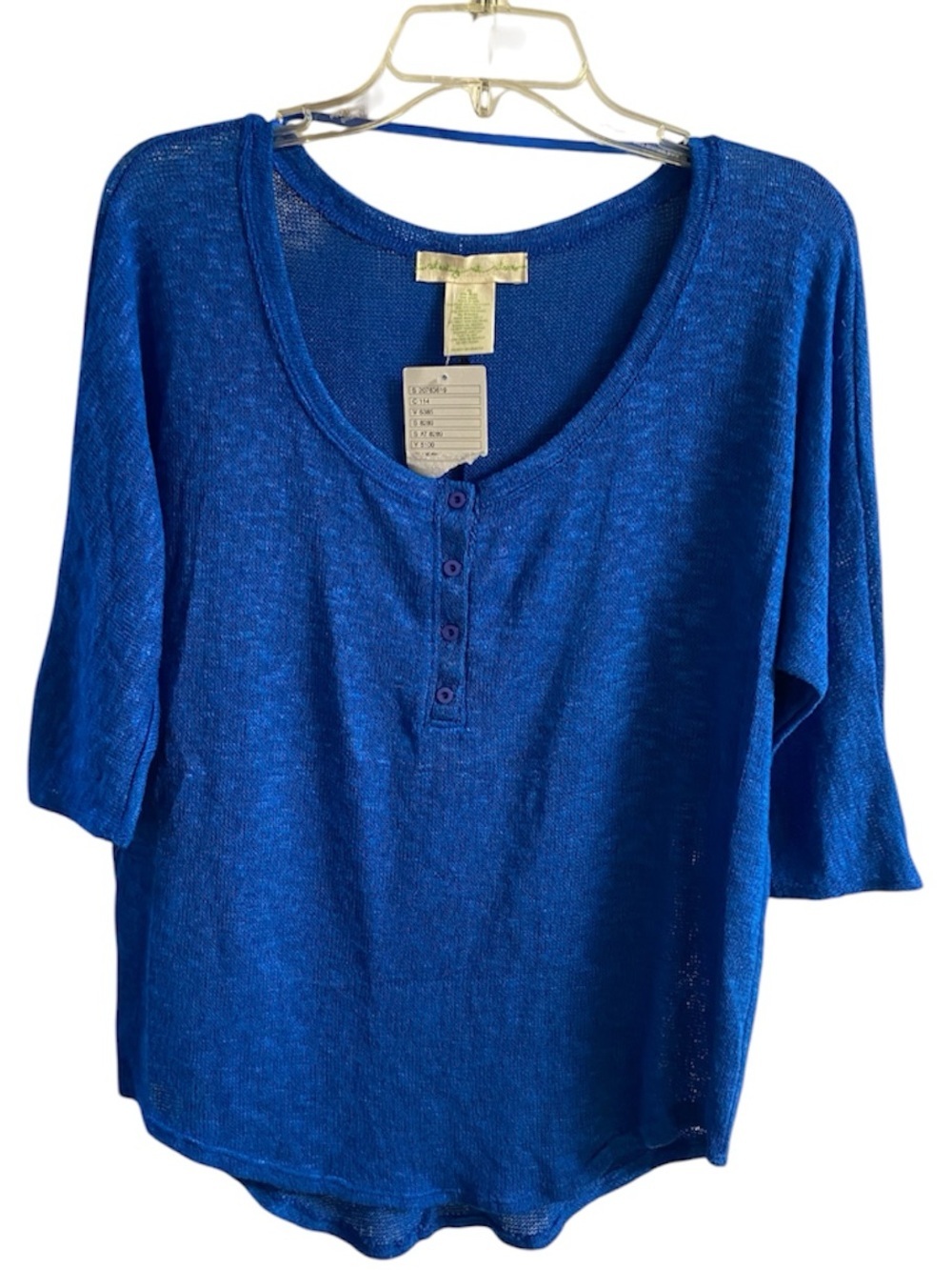 Staring At Stars Henley Button Knit Blouse Cobalt Blue Medium NWT